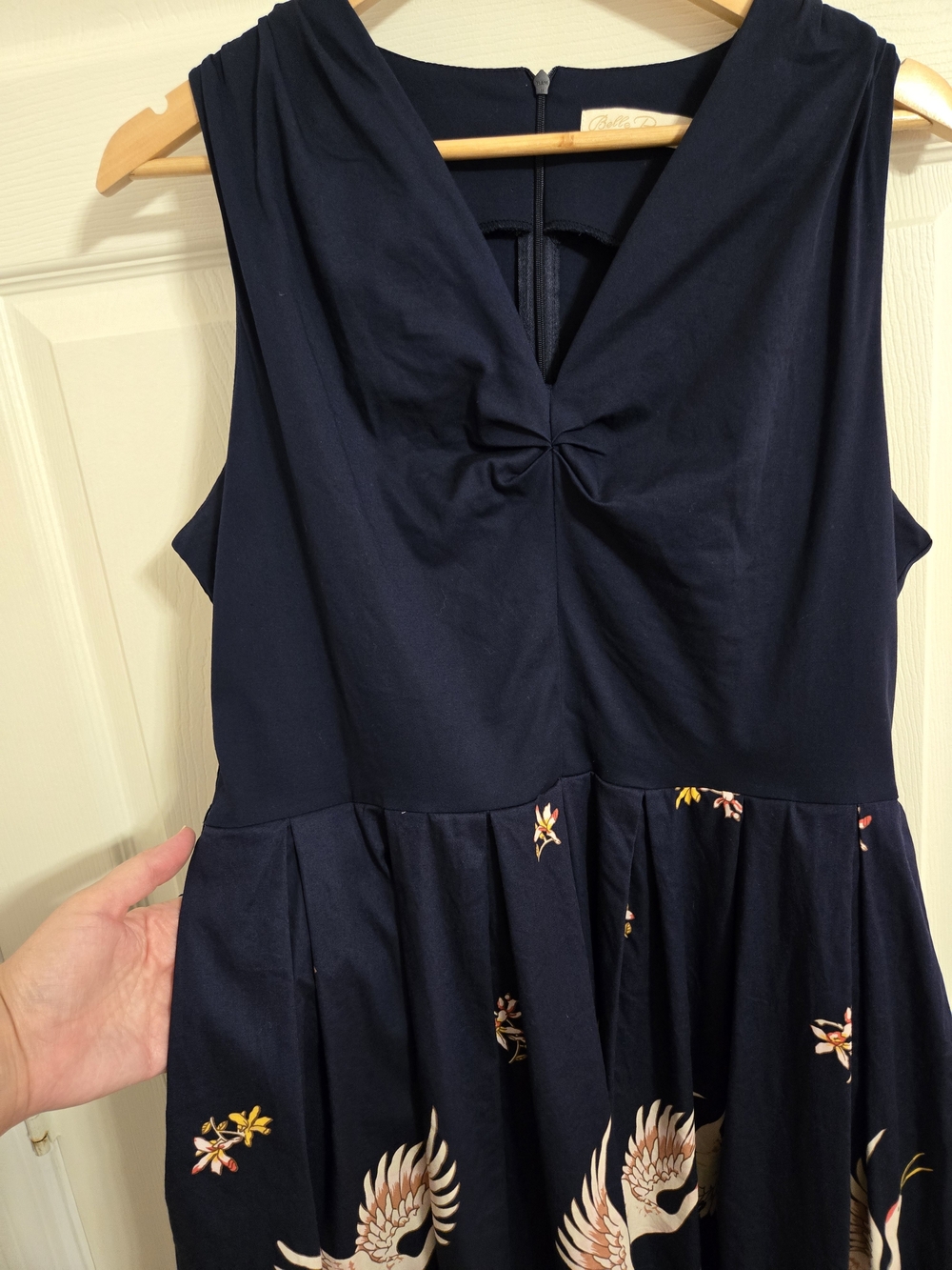 Navy Sleeveless Crane Bird Print Fit-and-Flare Dress Pin Up Size 2XL - Picture 4 of 8